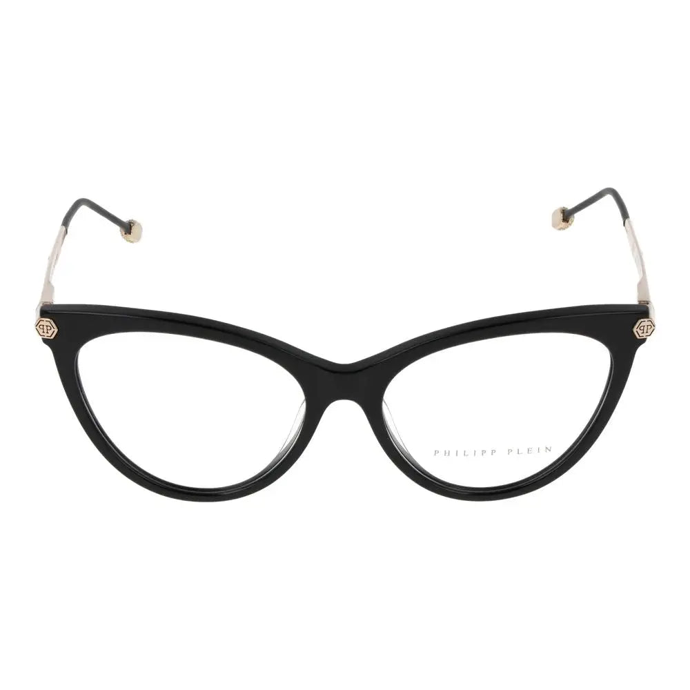 Lunettes philipp plein noires en acétate cellulose avec monture œil de chat et accents dorés hexagonaux