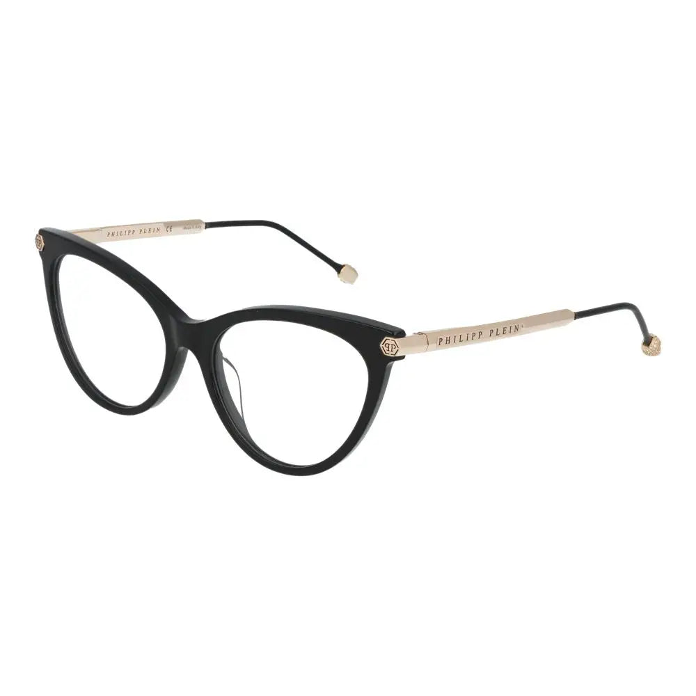 Lunettes noires philipp plein en acétate de cellulose avec branches dorées et logo philippe elein