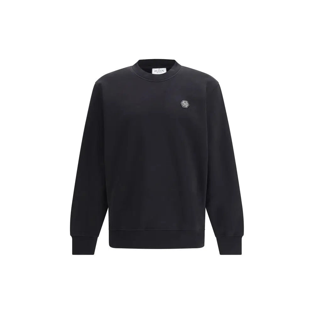 Sweatshirt philipp plein noir en coton avec logo hexagonal discret sur la poitrine pour un style casual
