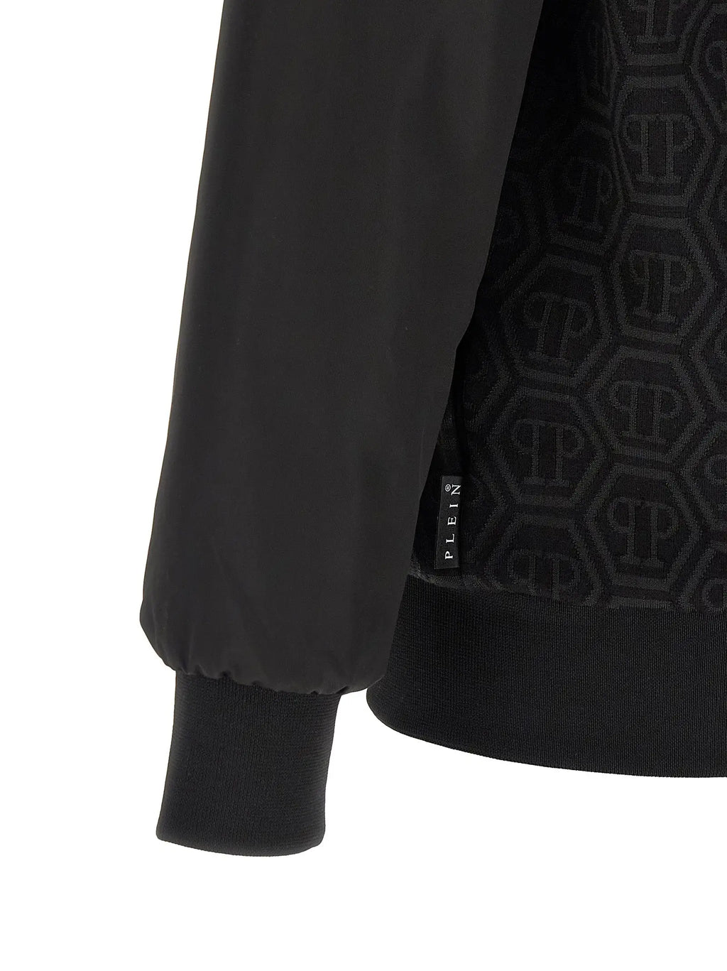 Sweatshirt philipp plein noir en coton avec motif monogramme hexagonal subtil au dos