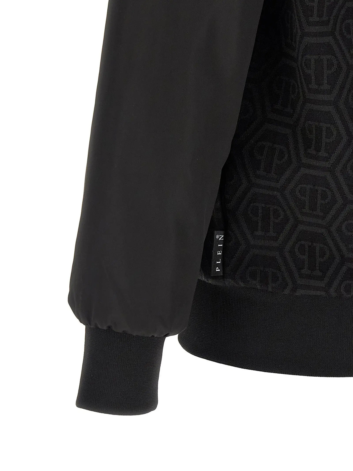 Sweatshirt philipp plein noir en coton avec motif monogramme hexagonal subtil au dos