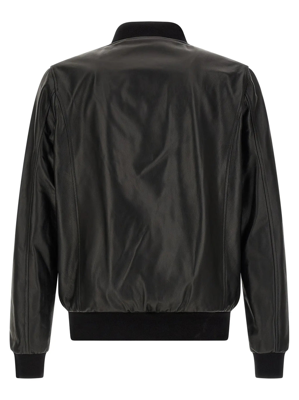 Veste en cuir dagneau noire philipp plein avec finition brillante lisse et poignets et ourlet côtelés