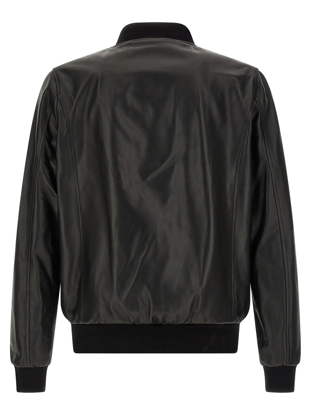 Veste en cuir dagneau noire philipp plein avec finition brillante lisse et poignets et ourlet côtelés