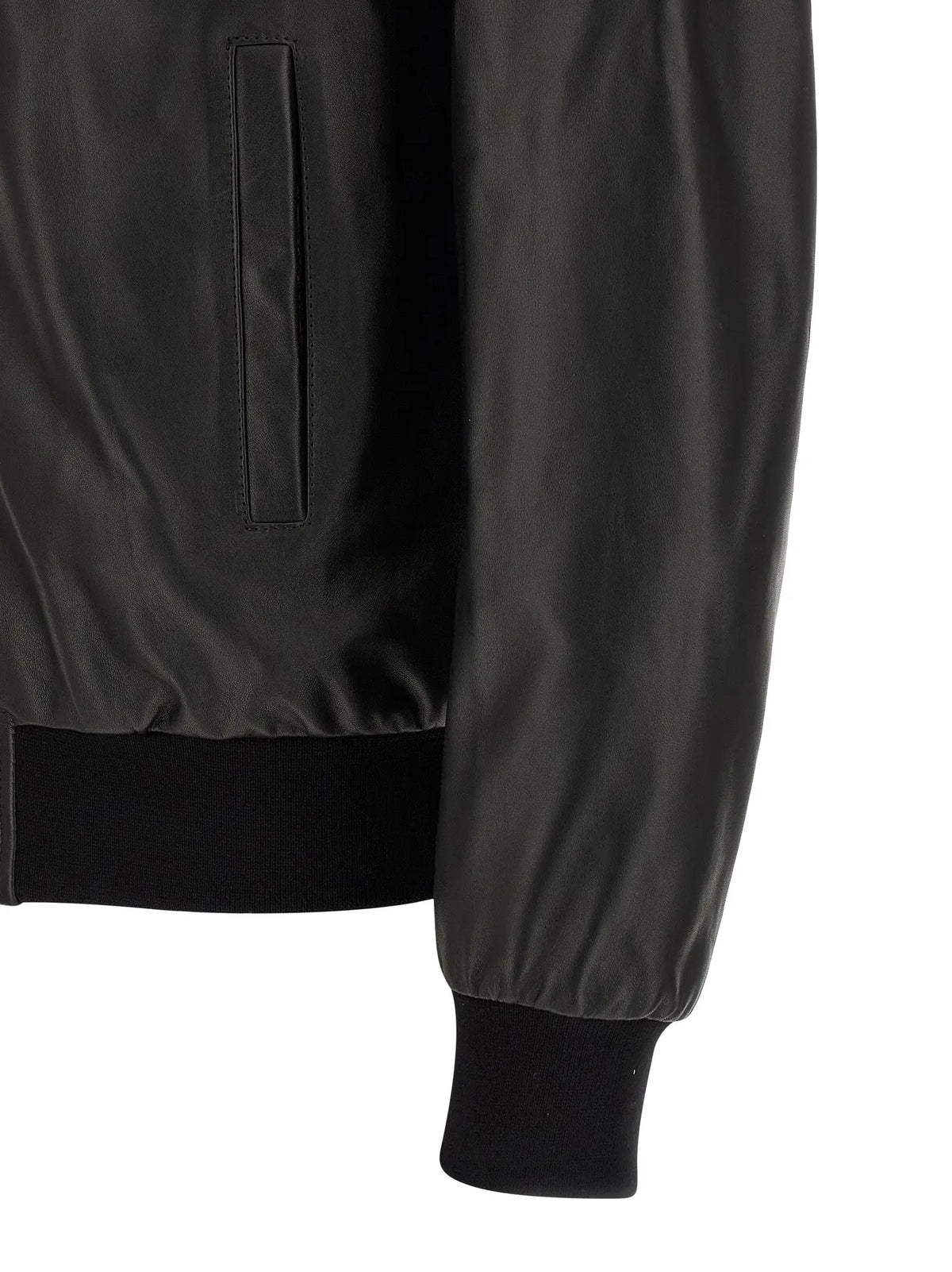 Veste en cuir dagneau noire philipp plein avec finition mate et poignets côtelés style bomber
