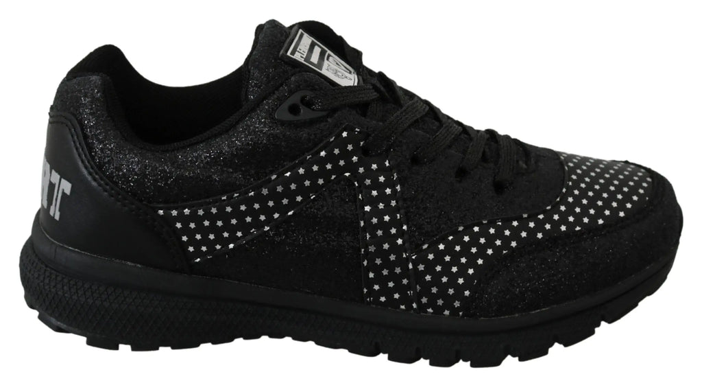 Philipp Plein baskets de course noires jasmines en tissu pailleté avec motifs étoilés blancs sur les côtés