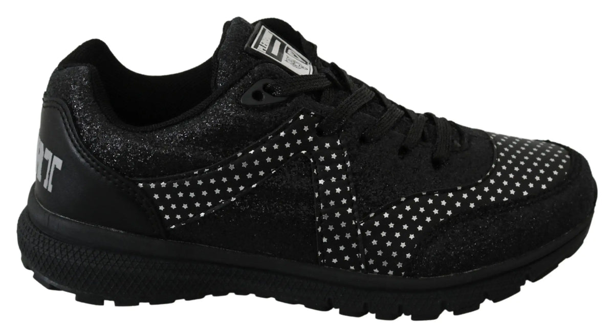 Philipp Plein baskets de course noires jasmines en tissu pailleté avec motifs étoilés blancs sur les côtés