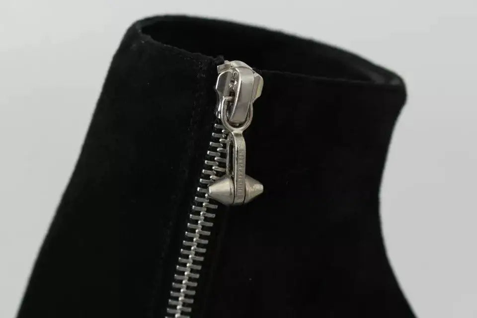 Bottine noire en daim philipp plein avec fermeture éclair argentée et tirette conique