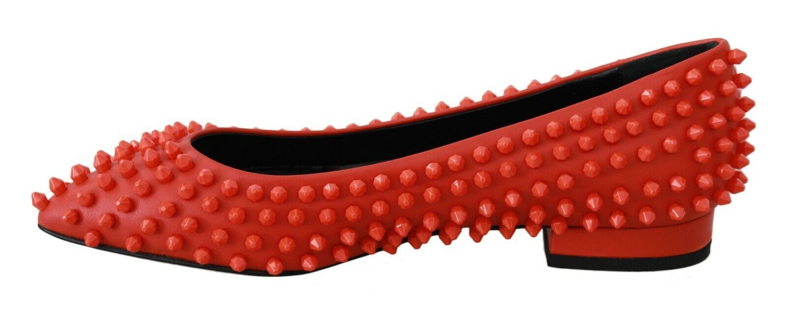 Chaussures ballerines en cuir orange Philipp Plein, modèle "What I Do", vues de face.
