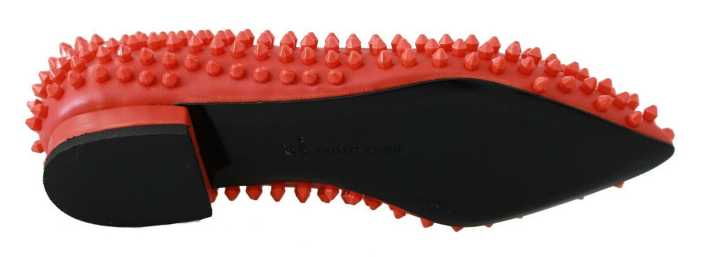Chaussures ballerines en cuir orange Philipp Plein, modèle WHAT I DO, vues de face avec détails du design élégant.