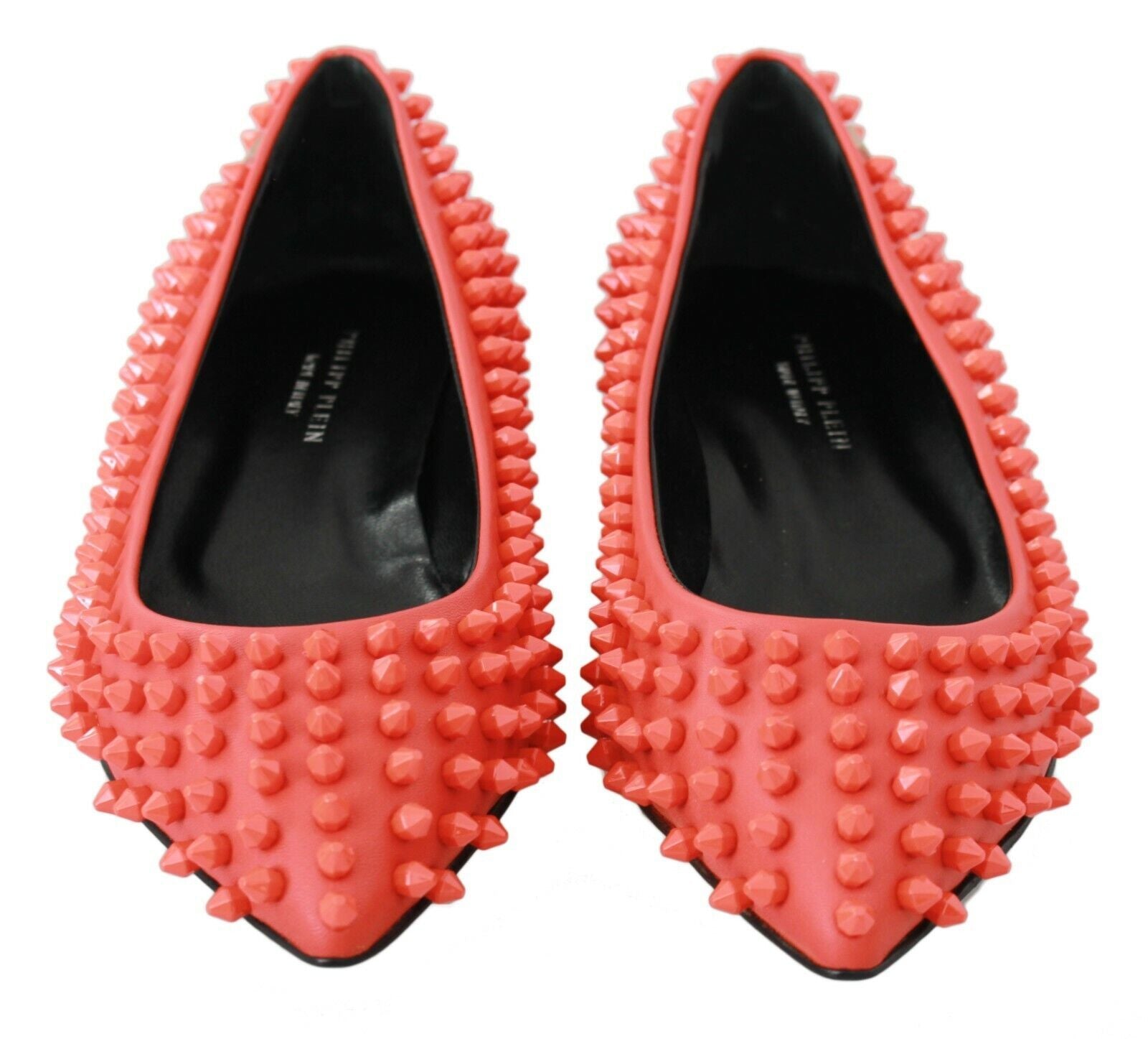 Chaussures ballerines en cuir orange de la marque Philipp Plein, chaussures plates élégantes pour femmes.