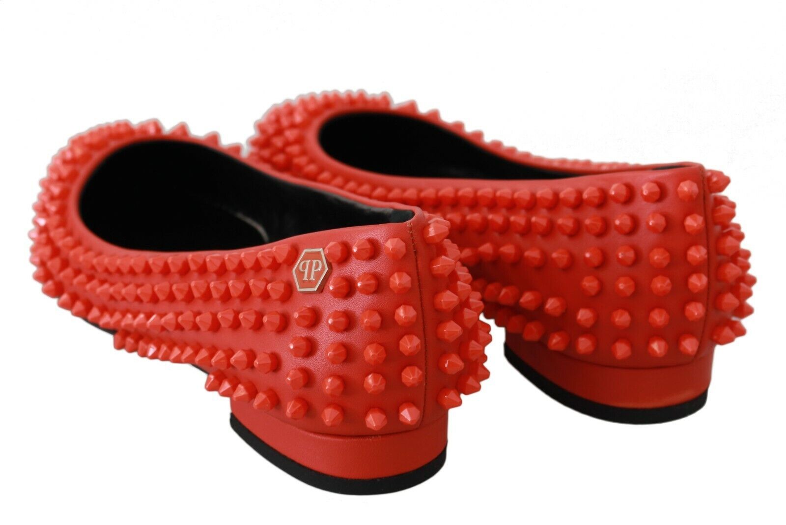 Chaussures ballerines en cuir orange Philipp Plein, modèle What I Do, élégantes et confortables pour femme.