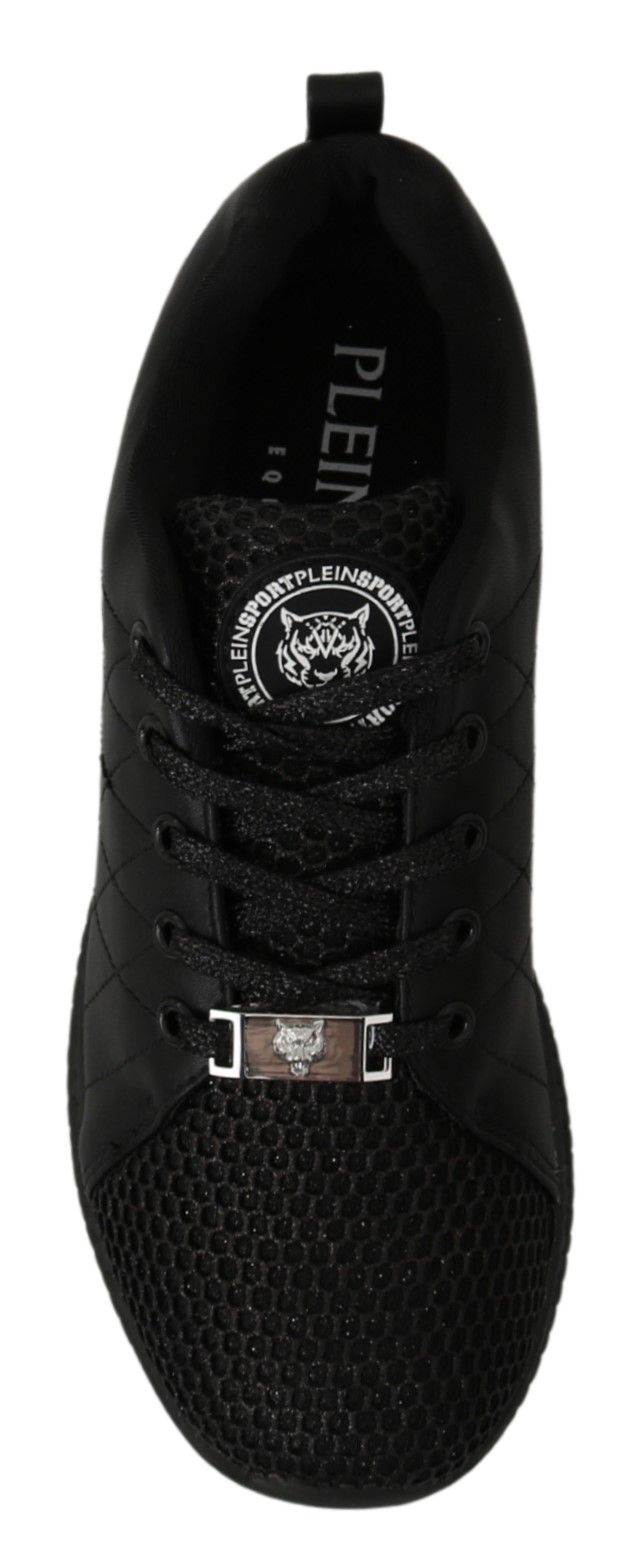 Chaussures de running décontractées noires Philipp Plein, baskets confortables pour homme, vue de face sur sneakers de sport.