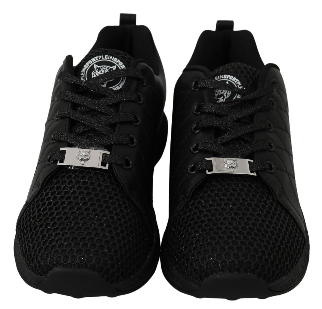 Chaussures de running décontractées noires Philipp Plein, baskets sportives pour homme, vue de profil avec détails de style.
