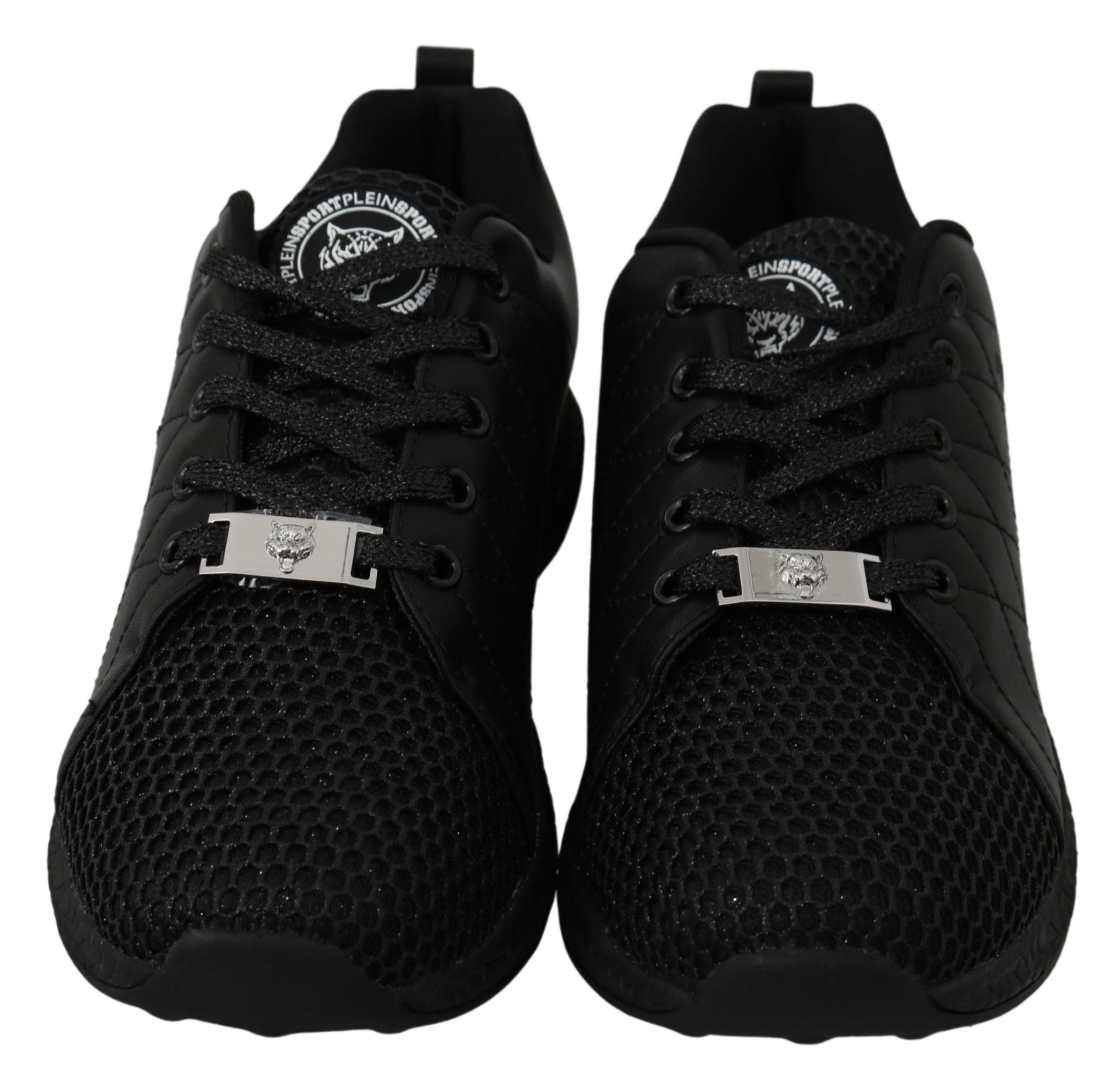 Chaussures de running décontractées noires Philipp Plein, baskets sportives pour homme, vue de profil avec détails de style.