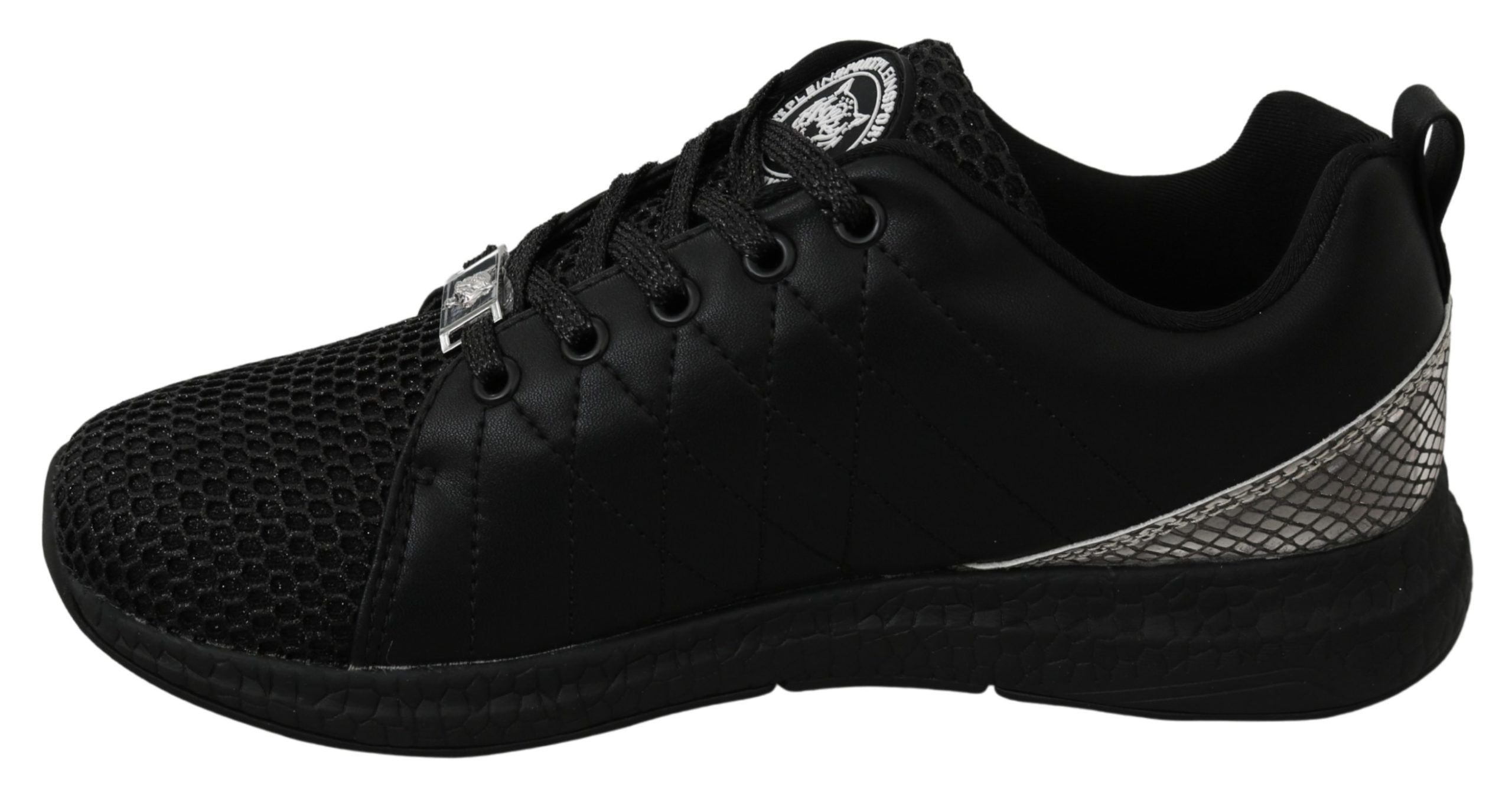 Chaussures de course décontractées Philipp Plein noires avec design sportif, adaptées à un style casual et confortable.