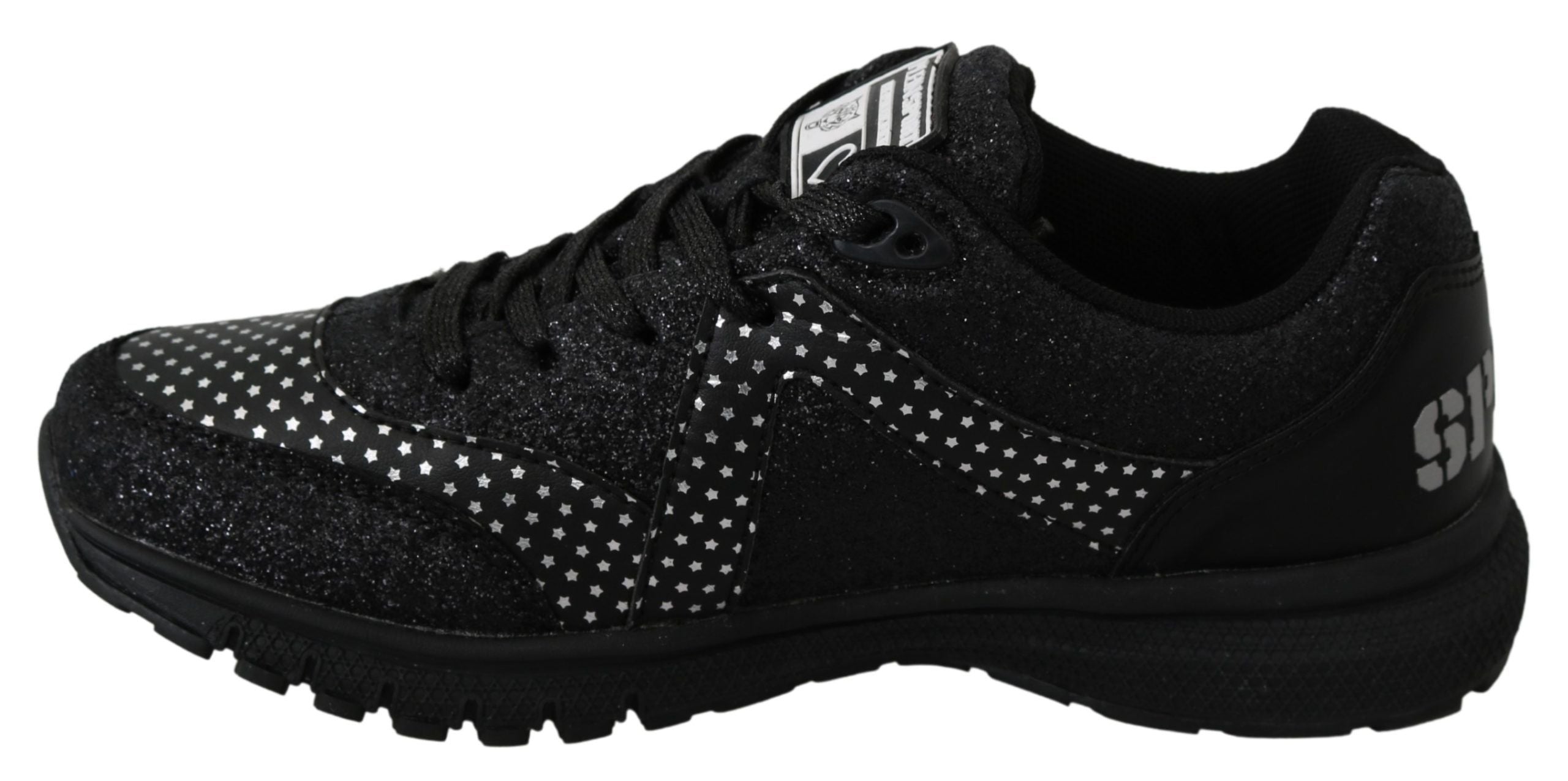 Chaussures de running noires Philipp Plein Jasmines, baskets sportives élégantes en cuir avec logo Philipp Plein sur le côté.