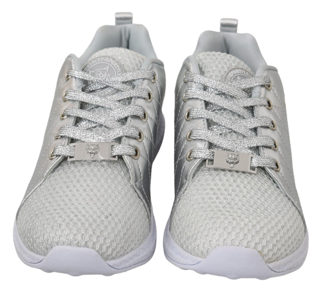 Chaussures de sport Philipp Plein Gisella en polyester argenté, baskets sneakers élégantes pour femme.