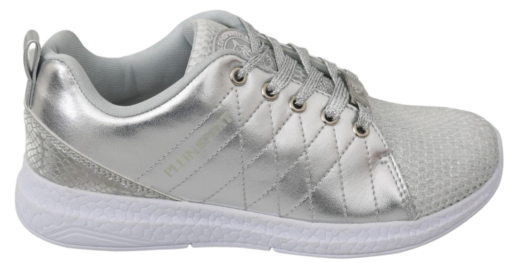 Chaussures Philipp Plein Gisella en polyester argenté, baskets sneakers modernes avec design élégant et détails brillants.