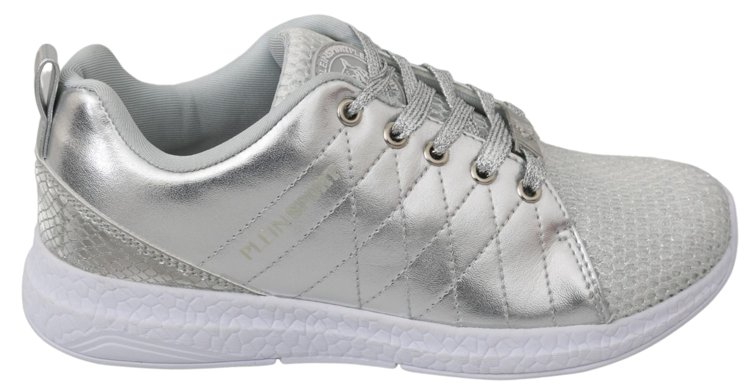 Chaussures Philipp Plein Gisella en polyester argenté, baskets sneakers modernes avec design élégant et détails brillants.