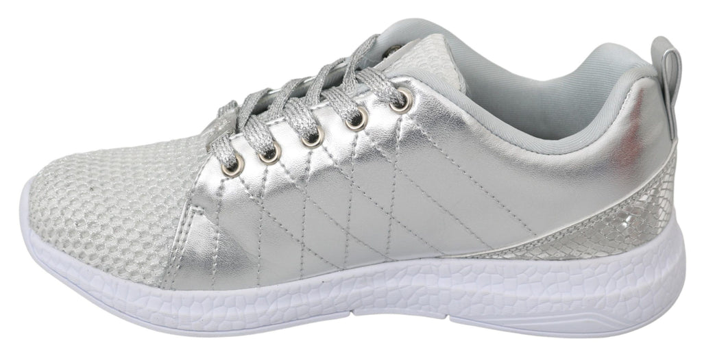 Chaussures Philipp Plein Gisella en polyester argenté, baskets sneakers élégantes pour femme, vue de face.