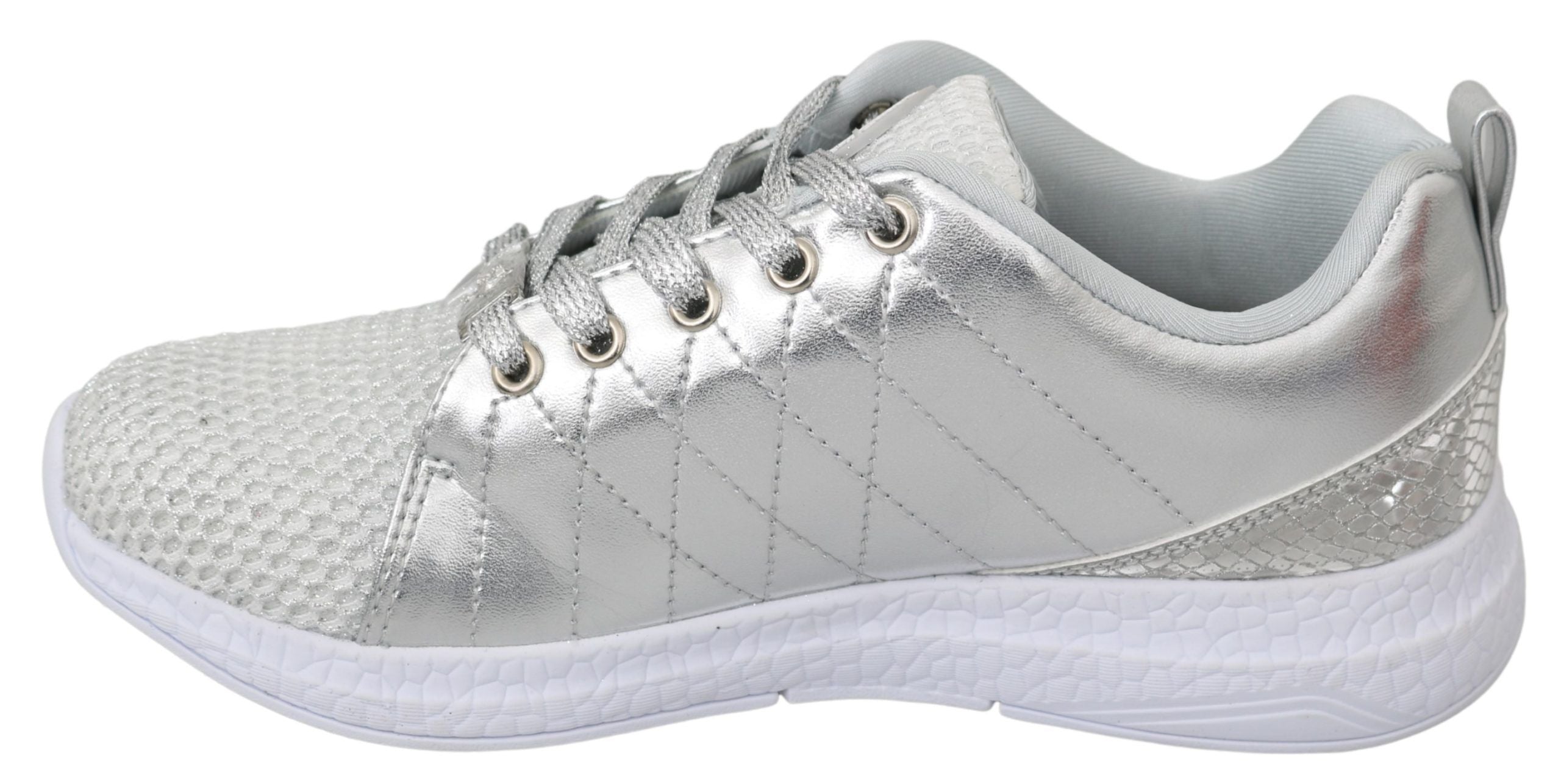 Chaussures Philipp Plein Gisella en polyester argenté, baskets sneakers élégantes pour femme, vue de face.