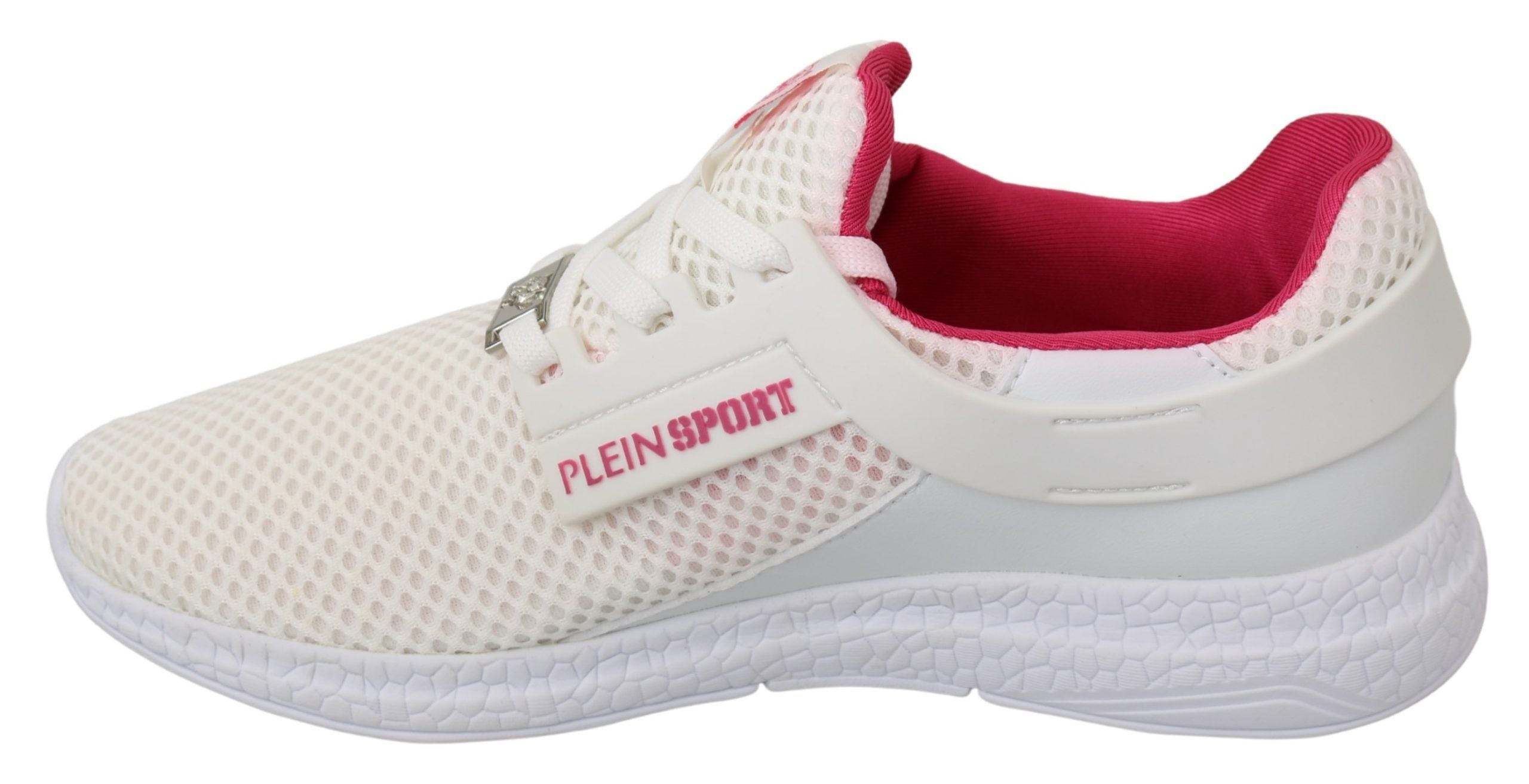 Chaussures sneakers Philipp Plein Becky en polyester blanc et rose, style décontracté avec détails modernes.