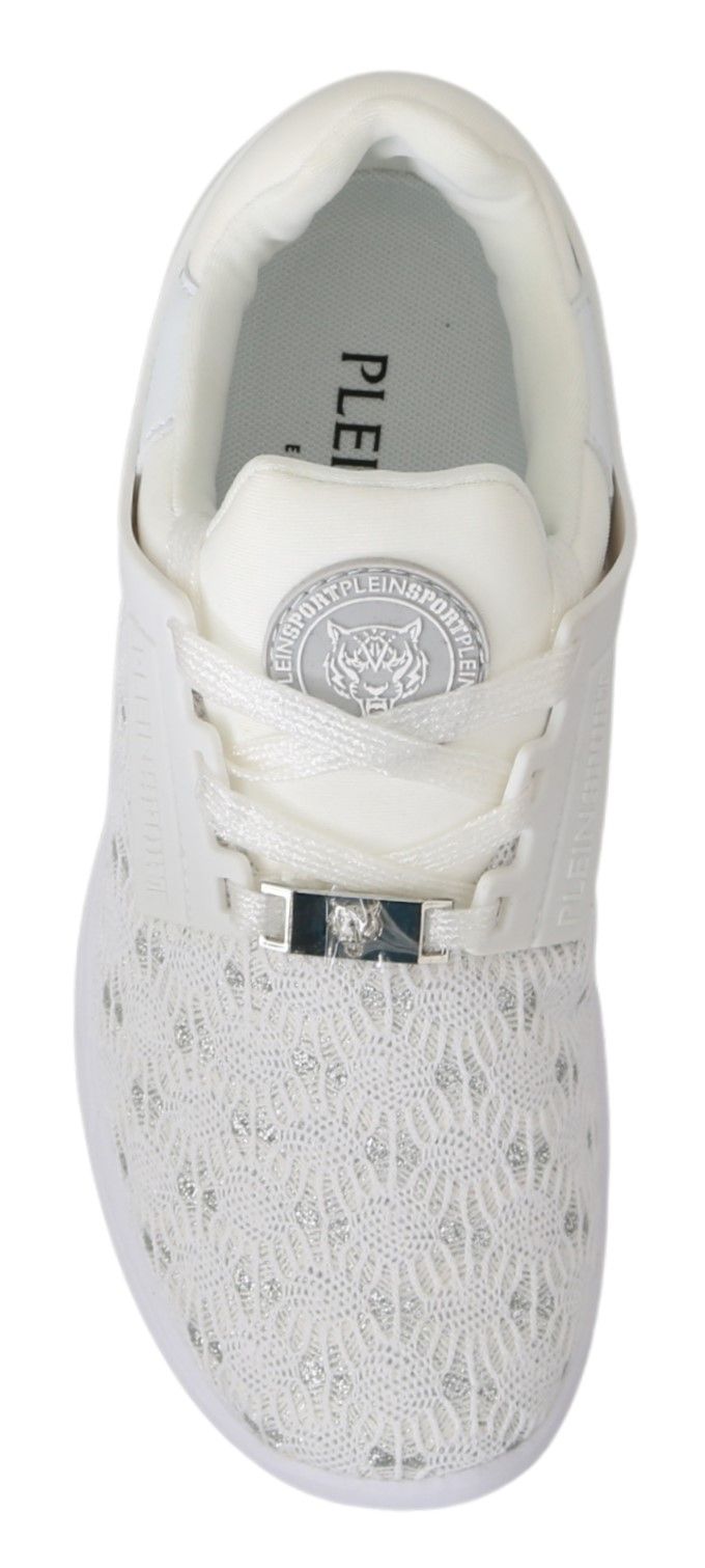 Chaussures décontractées Philipp Plein en polyester blanc pour homme, sneakers confortables et stylés, vue de face.
