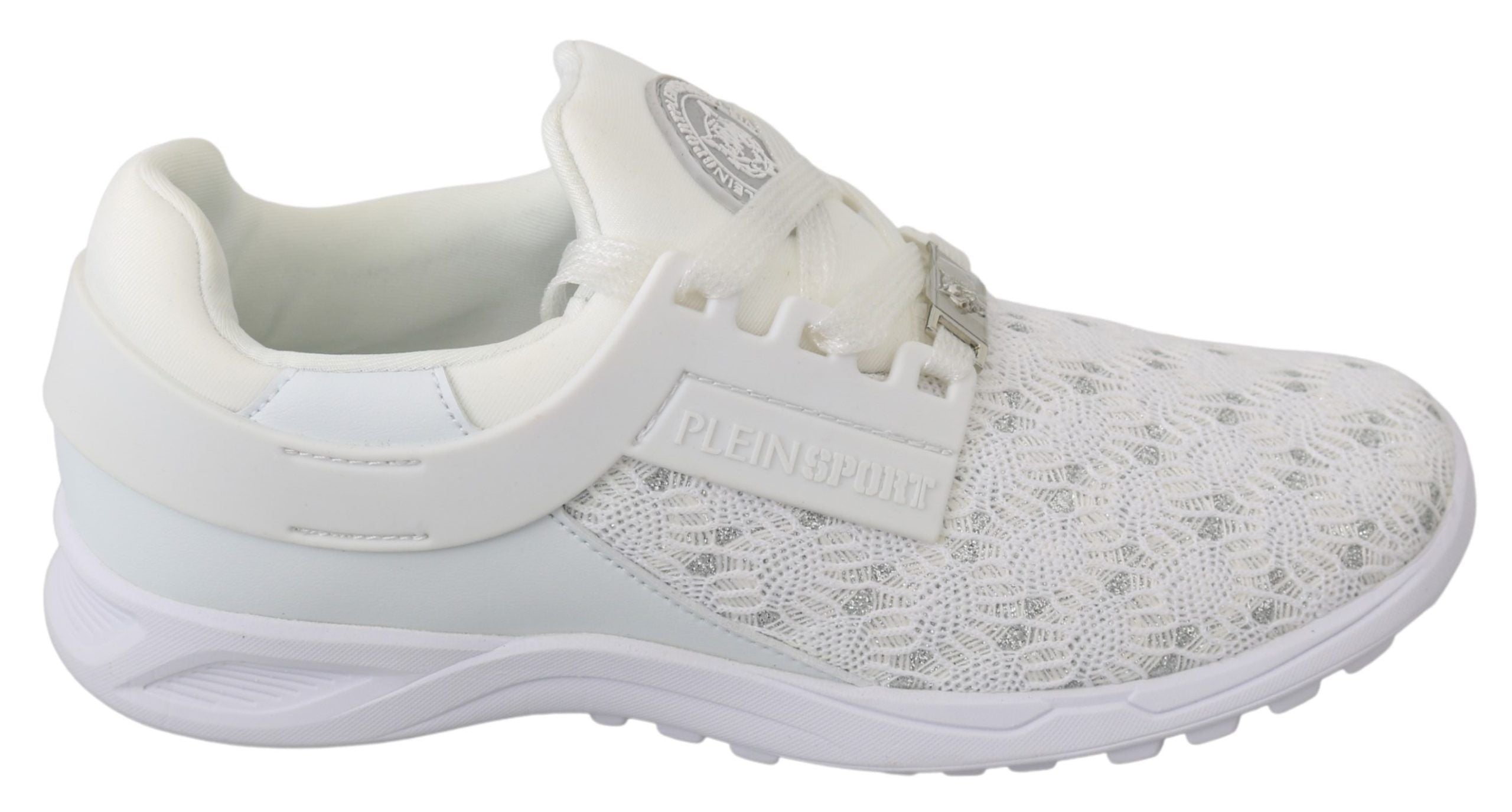 Chaussures de sport décontractées Philipp Plein en polyester blanc, sneakers tendance pour homme ou femme.