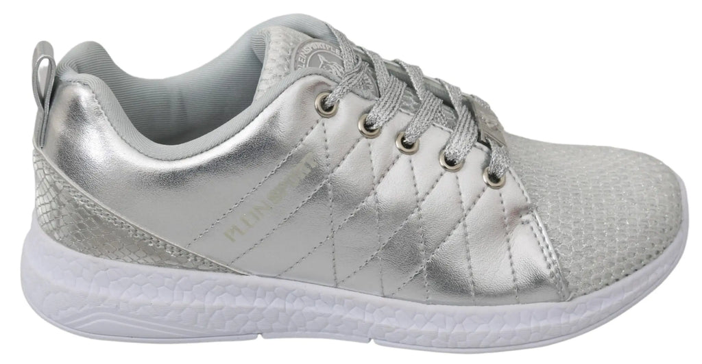 Baskets philipp plein gisella argent en polyester avec panneaux matelassés et motif peau de serpent texturé
