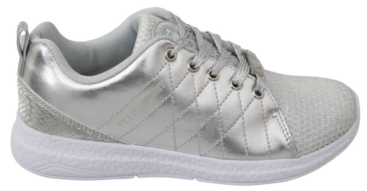 Baskets philipp plein gisella argent en polyester avec panneaux matelassés et motif peau de serpent texturé