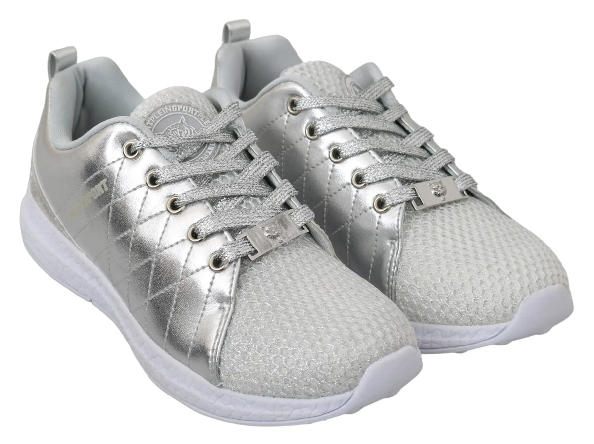 Baskets philipp plein gisella argent en polyester avec panneaux matelassés et détails en mesh blanc