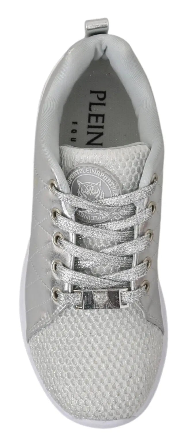 Basket sneakers philipp plein gisella argent en polyester avec maille argentée lacets métalliques et plaque œillets logo