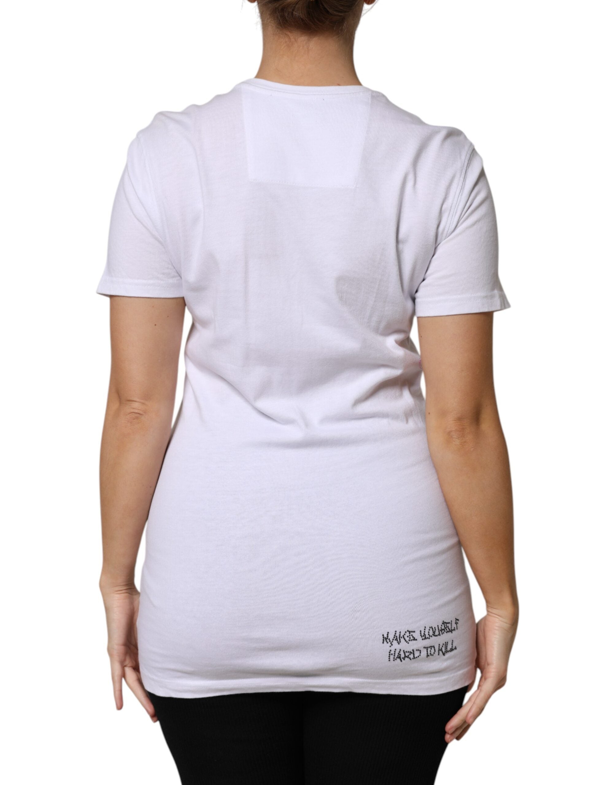 T-shirt blanc à manches courtes Philipp Plein avec embellissements sur le col et le devant, style casual et tendance.