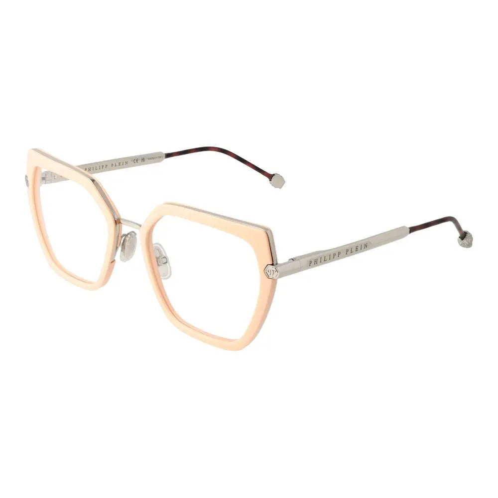 Lunettes philipp plein pour femmes en acétate rose blush et métal argenté à monture géométrique