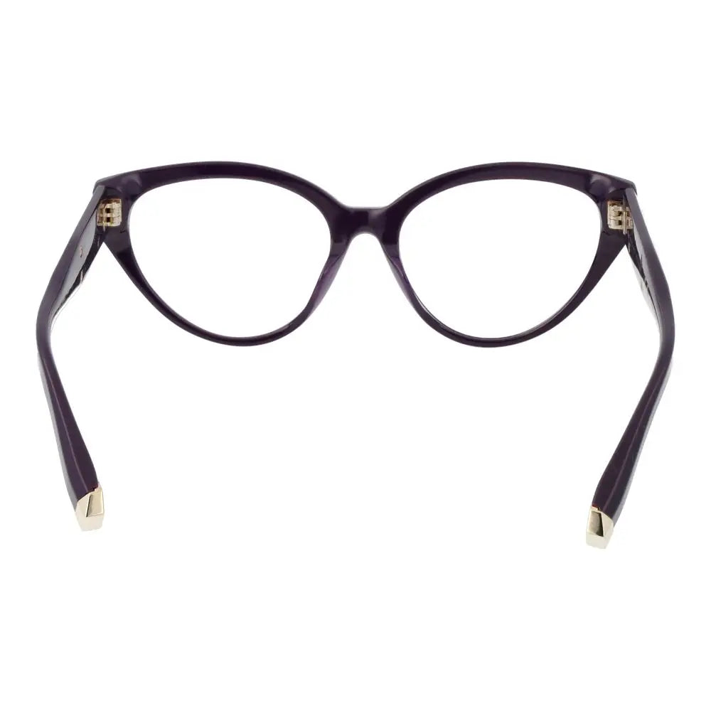 Lunettes philipp plein violet en acétate cellulose style œil de chat avec accents métalliques dorés et logos sur les branches