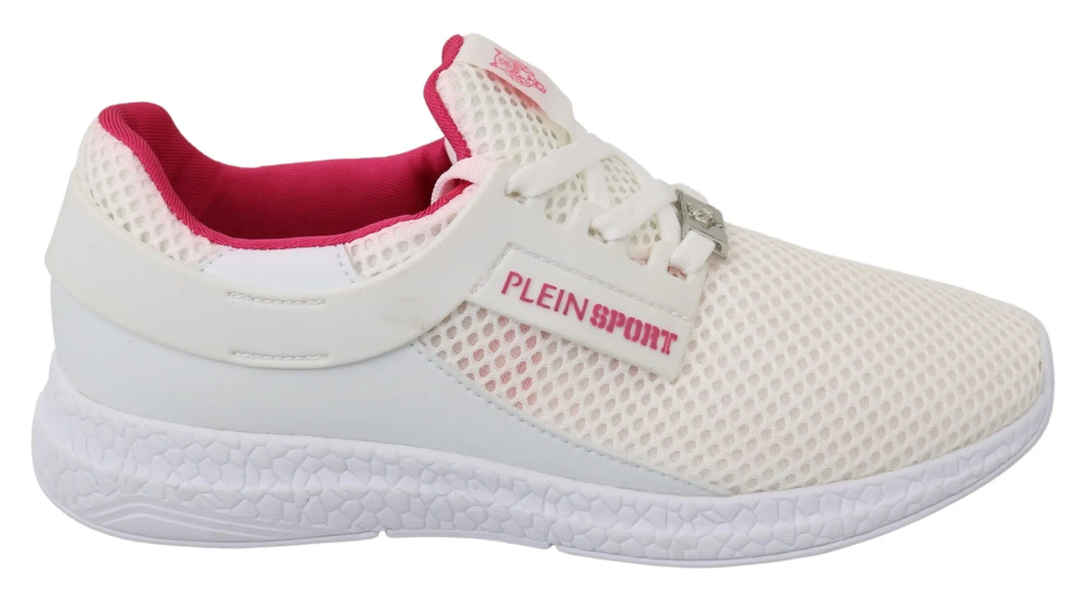 Baskets philipp plein becky en polyester blanc avec mesh et accents roses logo plein sport sur le côté