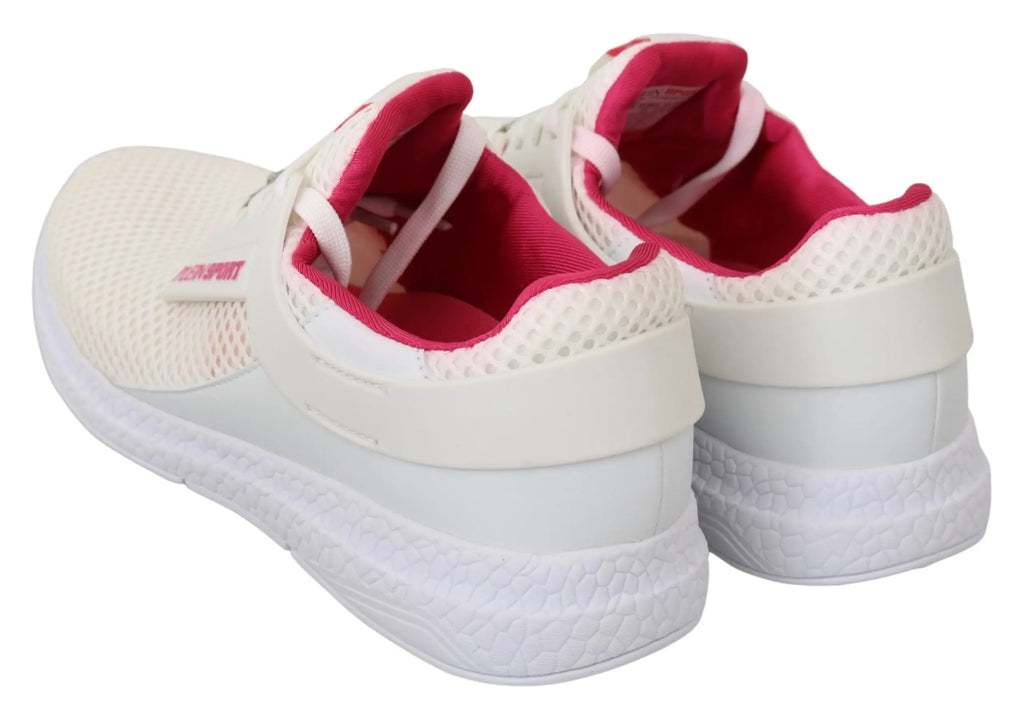 Philipp plein white pink polyester becky sneakers with mesh upper padded collar and textured rubber sole
