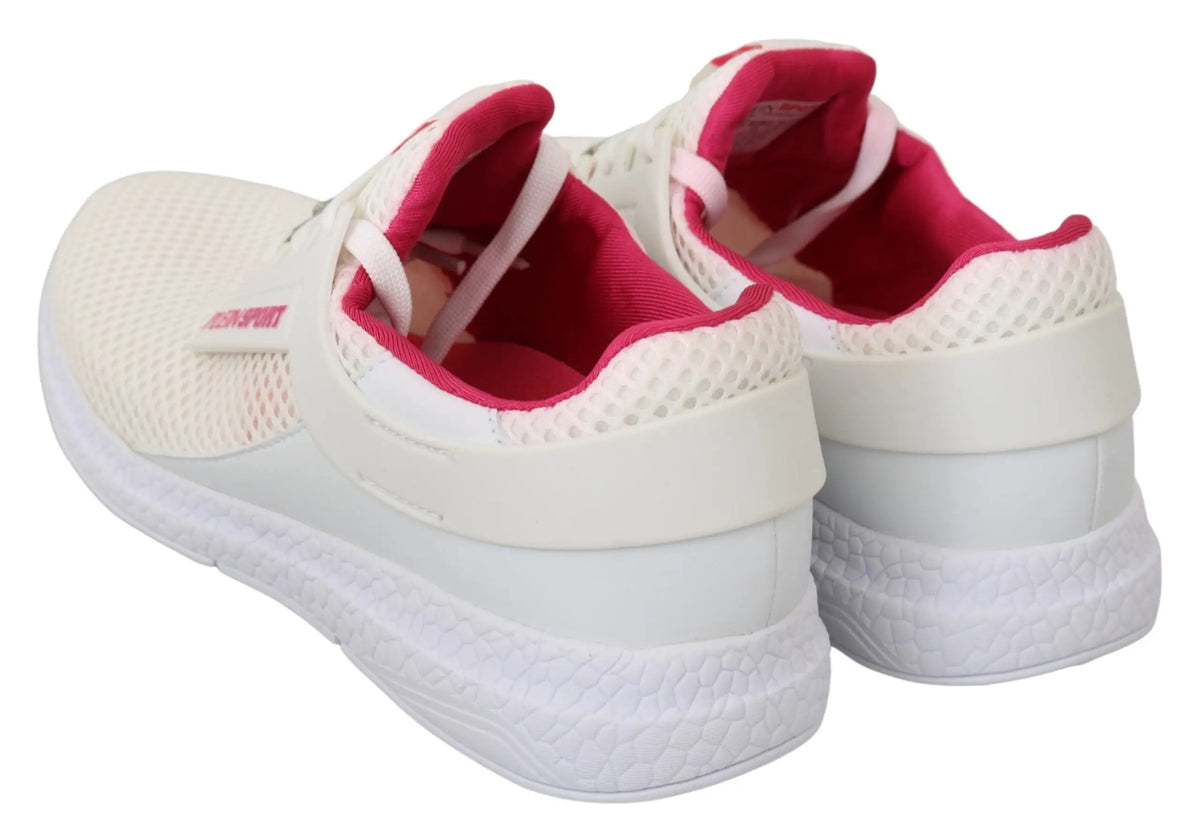 Philipp plein white pink polyester becky sneakers with mesh upper padded collar and textured rubber sole