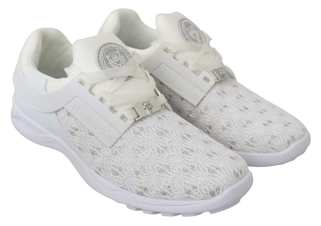 Baskets décontractées philipp plein blanches en polyester avec lacets argentés et mesh à motif subtil