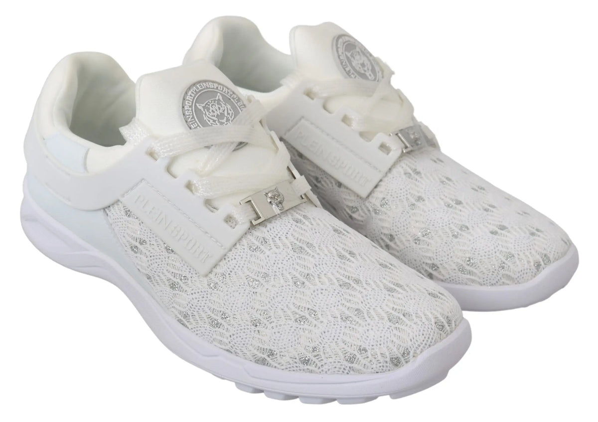 Baskets décontractées philipp plein blanches en polyester avec lacets argentés et mesh à motif subtil