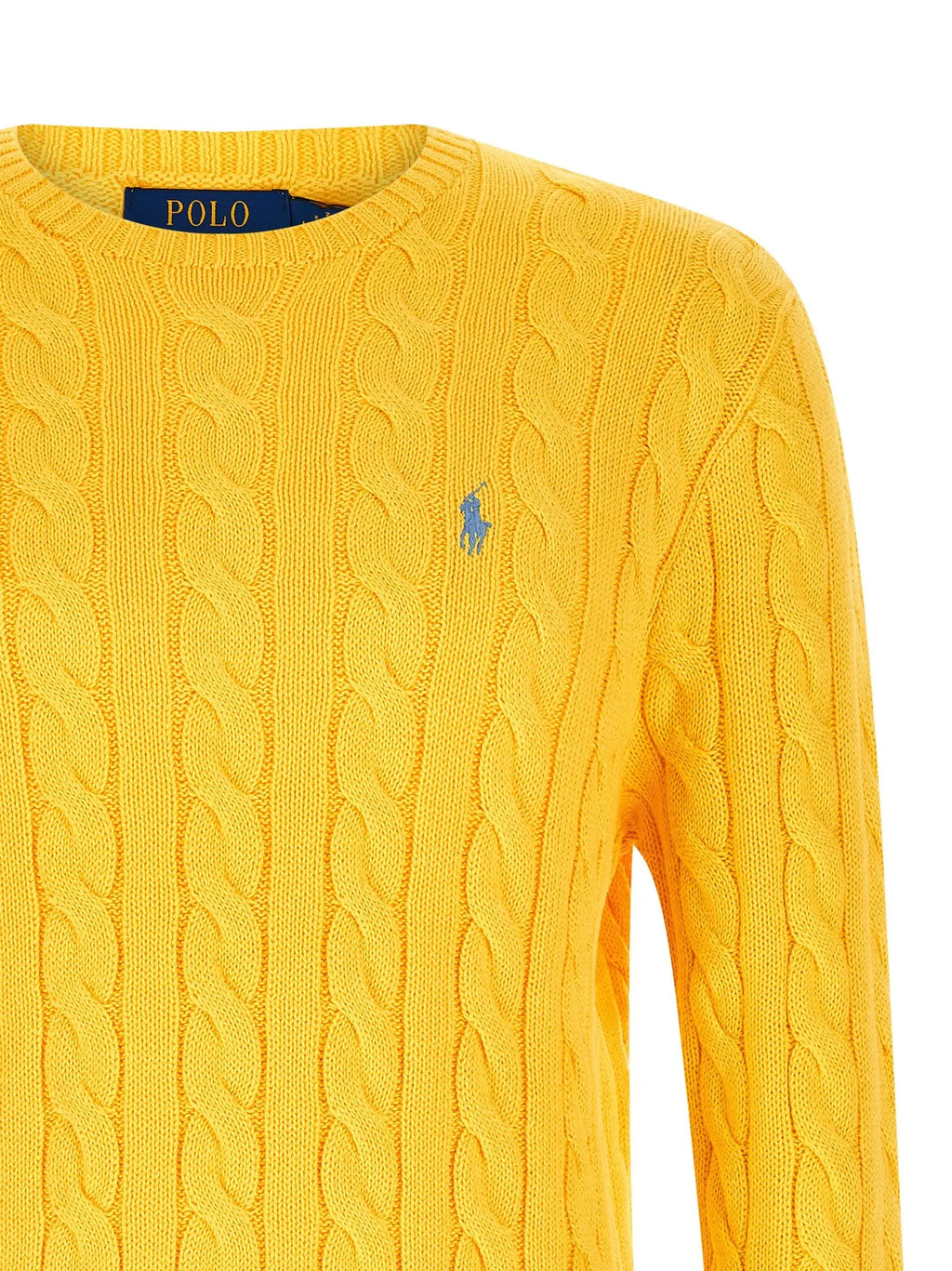 Cardigan en coton bicolore polo ralph lauren jaune vif avec logo brodé bleu et étiquette assortie au col