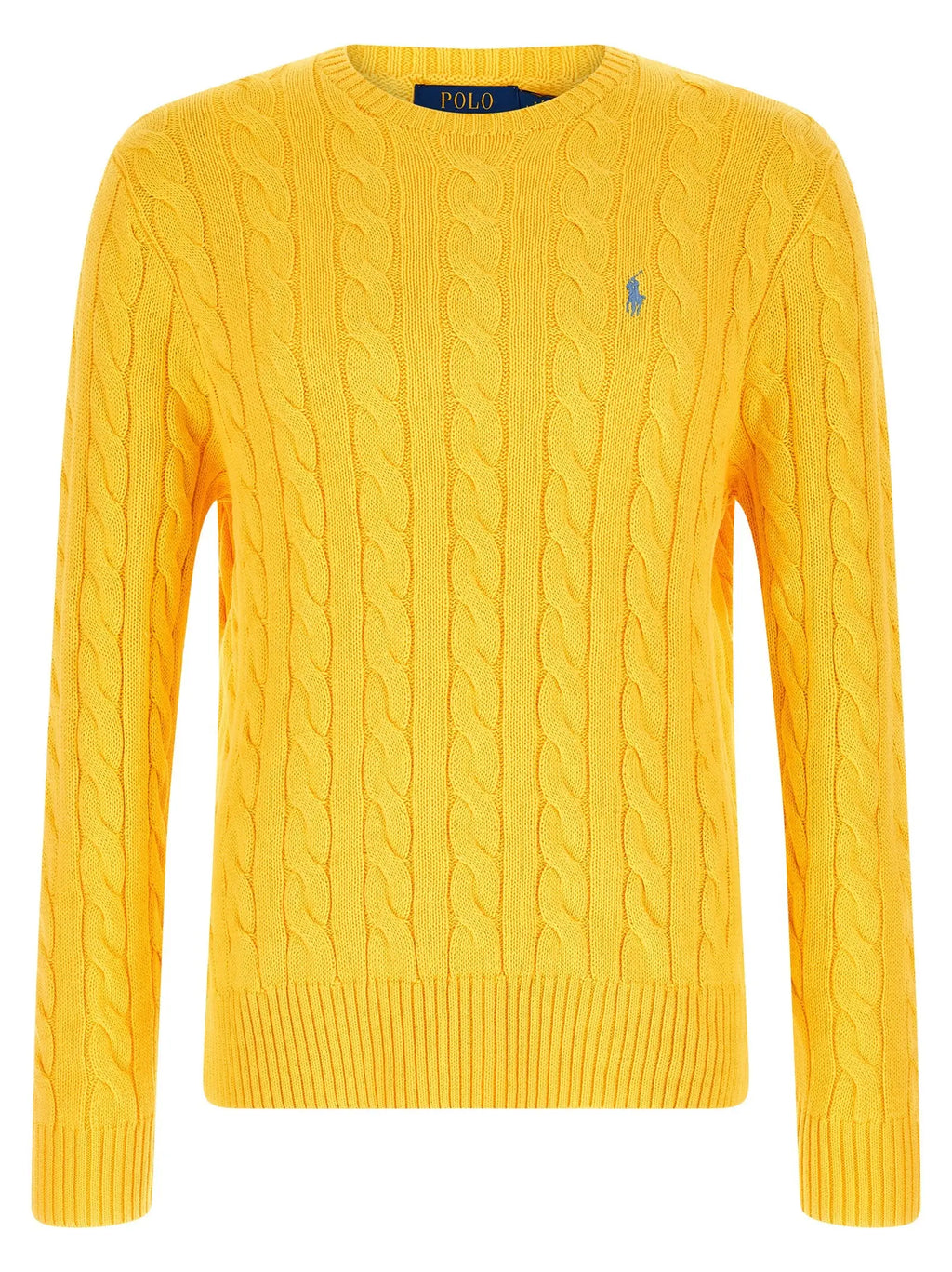 Pull bicolore en coton jaune vif à col rond avec logo bleu polo ralph lauren brodé sur la poitrine