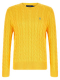 Pull bicolore en coton jaune vif à col rond avec logo bleu polo ralph lauren brodé sur la poitrine