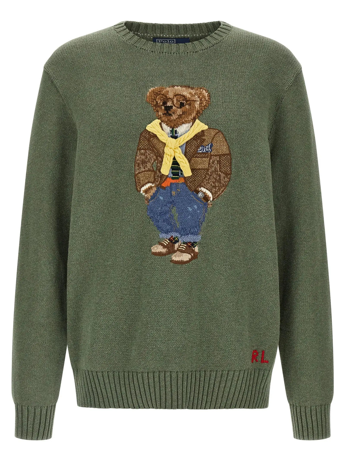Cardigan en coton bicolore polo ralph lauren kaki avec broderie détaillée dours en veste marron écharpe jaune et jean bleu