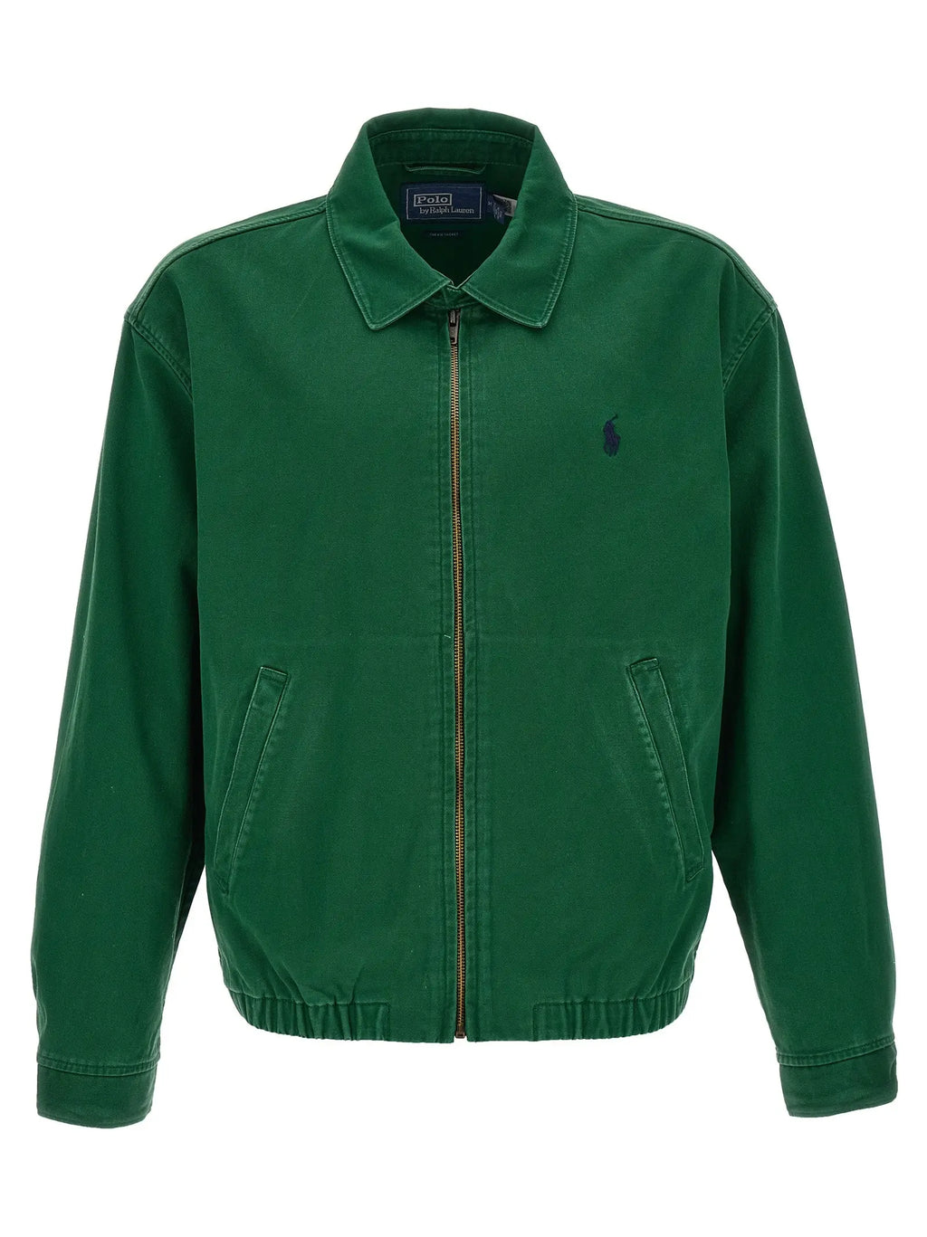 Veste en coton bicolore polo ralph lauren vert foncé avec logo polo bleu marine brodé sur la poitrine et col assorti