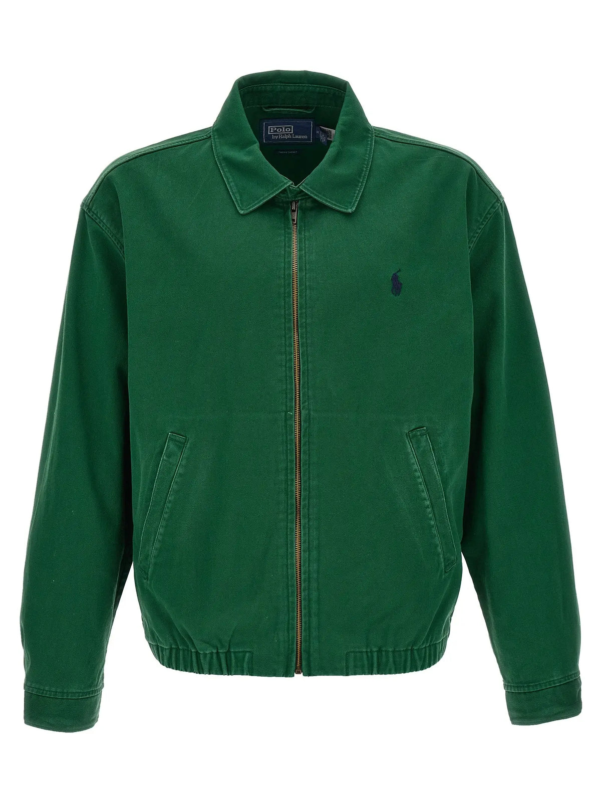 Veste en coton bicolore polo ralph lauren vert foncé avec logo polo bleu marine brodé sur la poitrine et col assorti