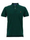 Polo ralph lauren polo bicolore en coton vert foncé avec logo cheval rouge brodé et boutons blancs