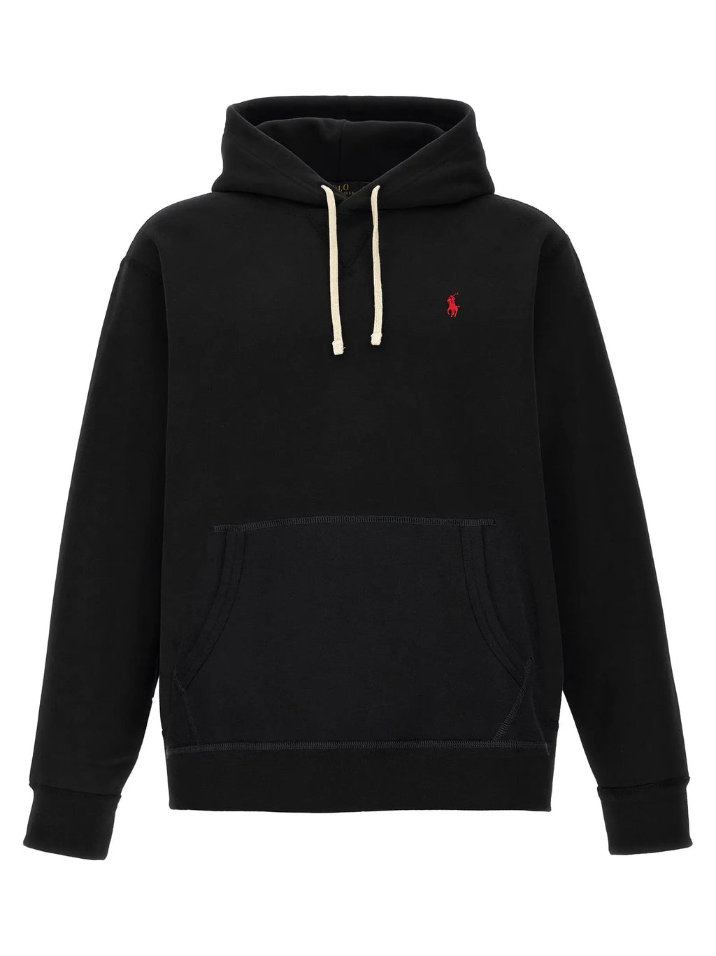 Sweatshirt polo ralph lauren noir en coton avec cordons crème et logo joueur de polo rouge brodé sur la poitrine