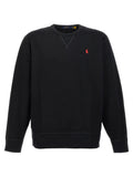 Sweatshirt polo ralph lauren noir en coton avec logo joueur de polo orange brodé sur la poitrine gauche