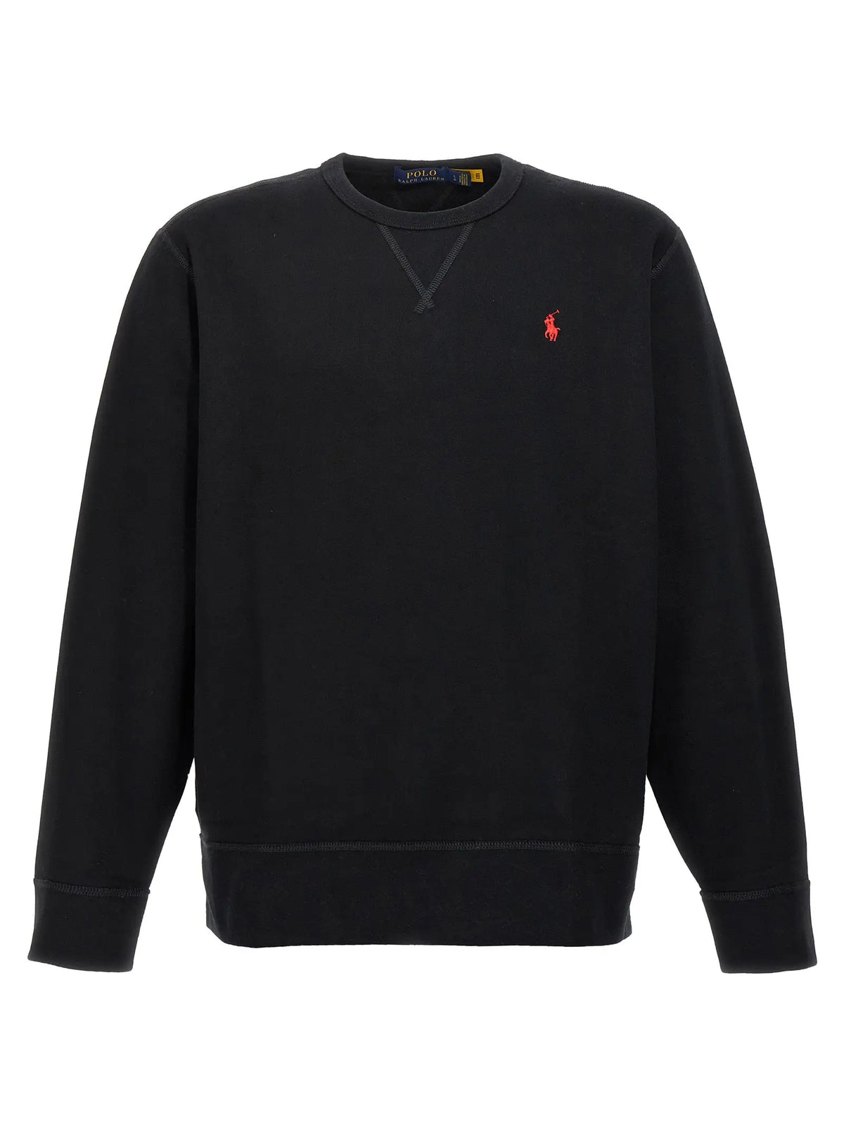 Sweatshirt polo ralph lauren noir en coton avec logo joueur de polo orange brodé sur la poitrine gauche